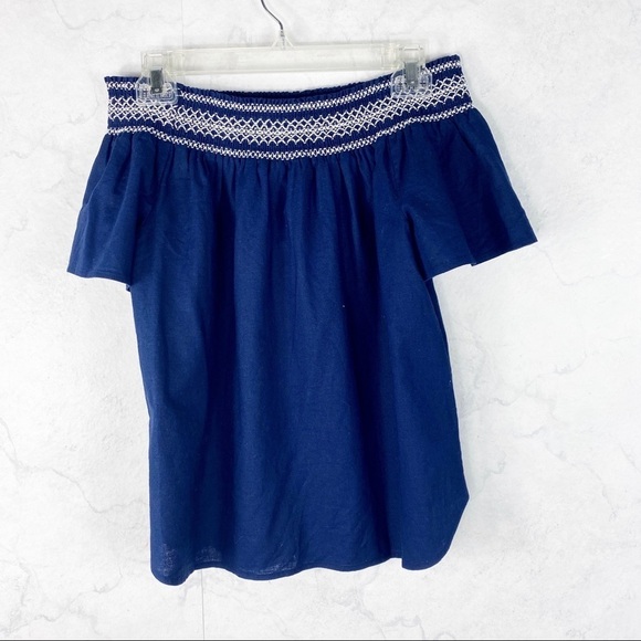 [Vineyard Vines] Navy Off the Shoulder Linen Top